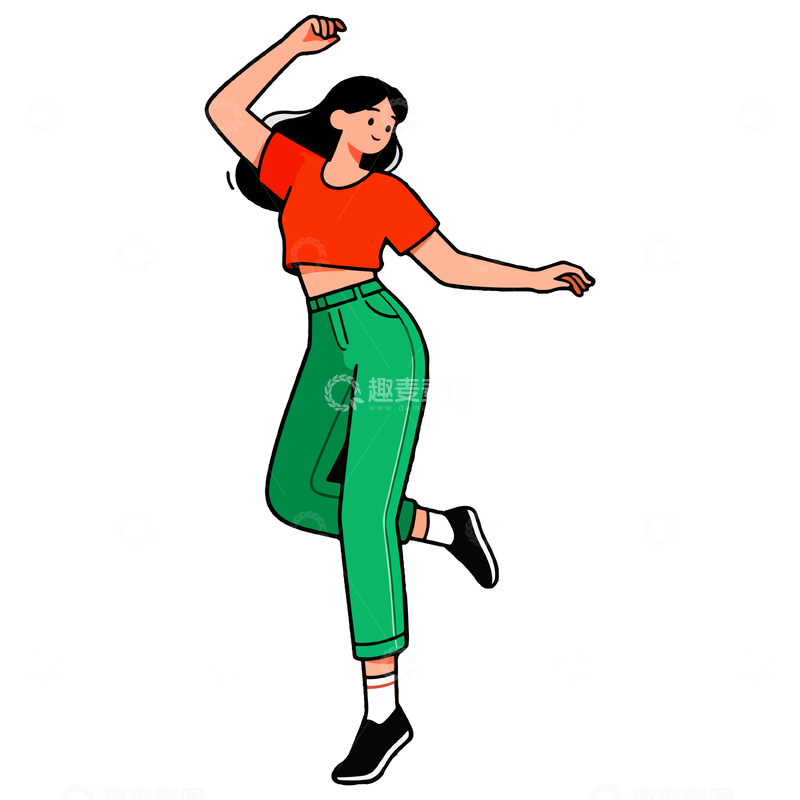 源文件下载【趣麦麦图】卡通女性跳跃插图