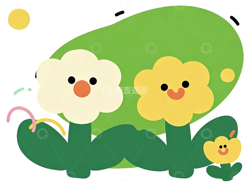 高清大图下载【趣麦麦图】卡通花草春天插画