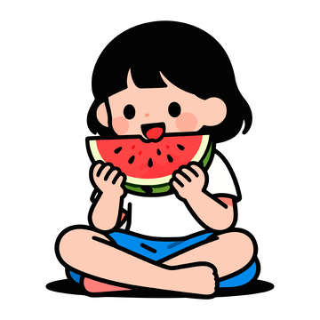 卡通小女孩吃西瓜插画