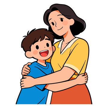 温馨母子拥抱插画素材