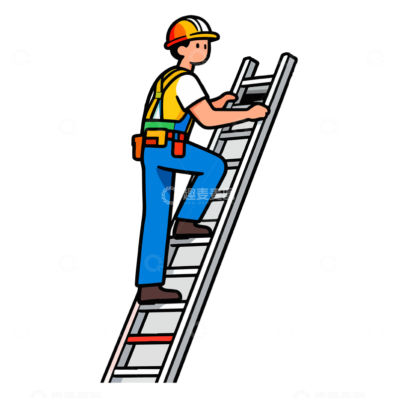 源文件下载【趣麦麦图】卡通建筑工人爬梯工作场景