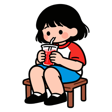 卡通女孩喝饮料插画