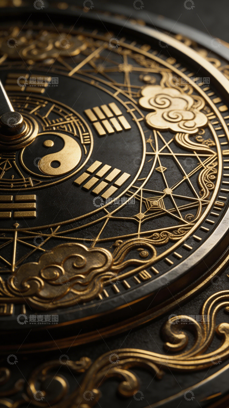 高清大图下载【趣麦麦图】古典风水钟表装饰盘