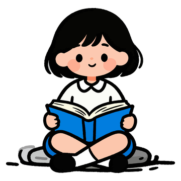 卡通女孩阅读绘本插画素材