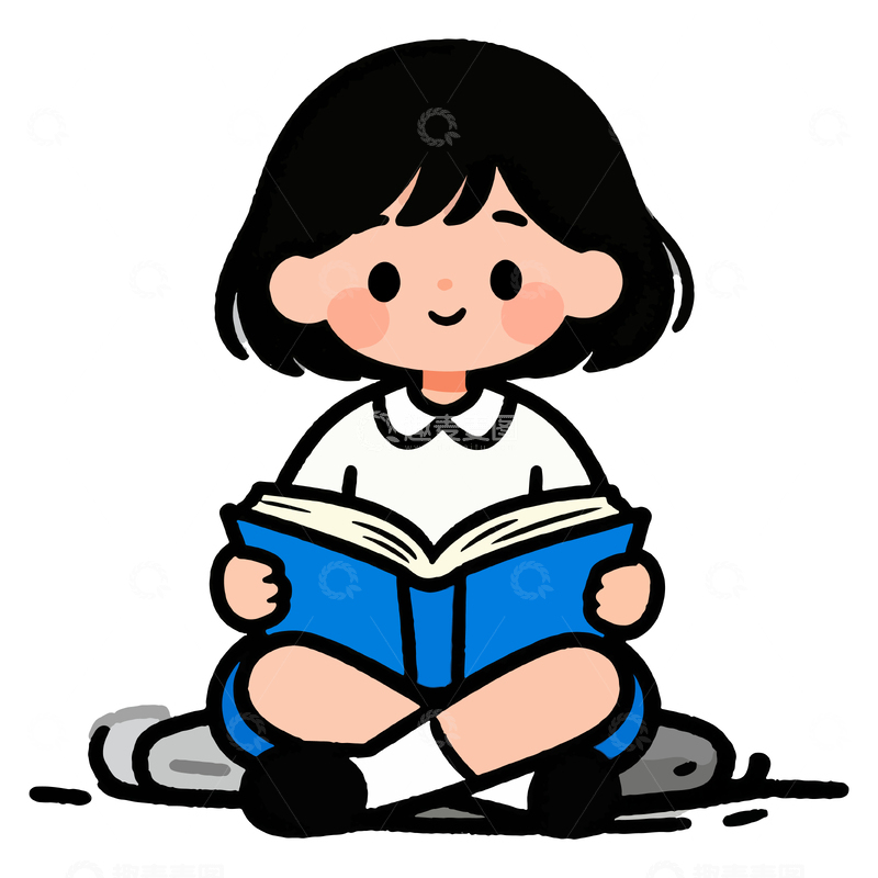 源文件下载【趣麦麦图】卡通女孩阅读绘本插画素材