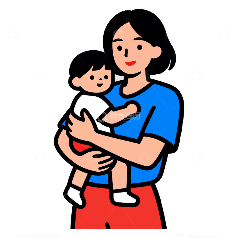 源文件下载【趣麦麦图】简约母子卡通插画