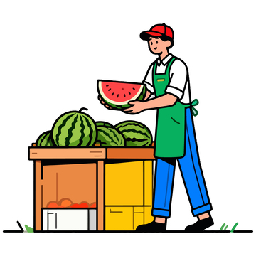 卡通西瓜摊贩插画素材