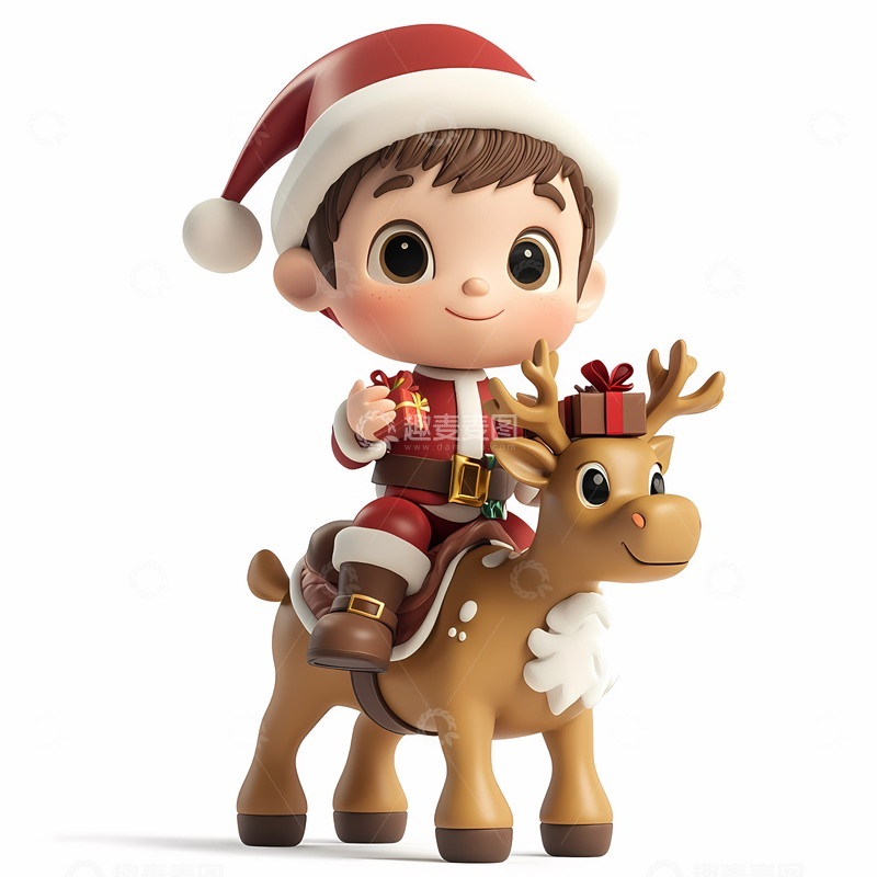 高清大图下载【趣麦麦图】卡通圣诞骑鹿小男孩