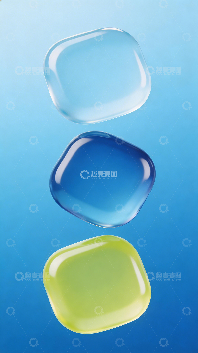 高清大图下载【趣麦麦图】透明色块漂浮蓝色背景