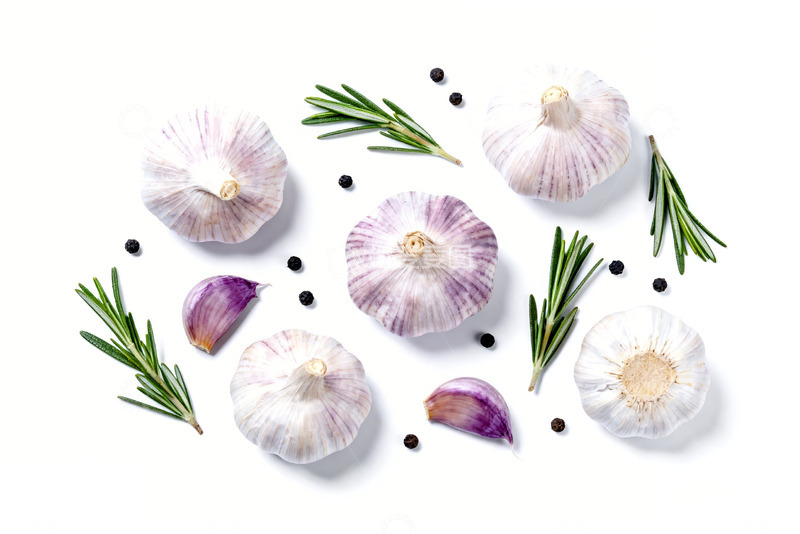 高清大图下载【趣麦麦图】新鲜大蒜迷迭香，厨房调味食材特写0