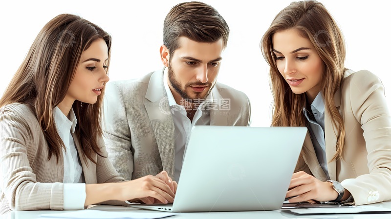 高清大图下载【趣麦麦图】商务团队讨论笔记本电脑工作照