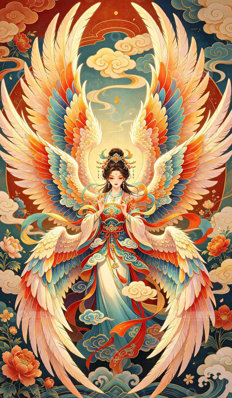 高清大图下载【趣麦麦图】华丽凤鸟古风插画装饰画