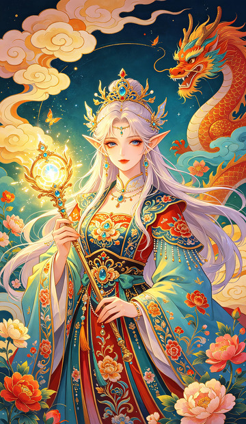 东方神话华丽精灵女神插画装饰画