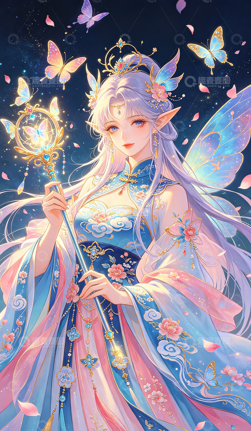 高清大图下载【趣麦麦图】梦幻仙女插画古风服饰蝴蝶装饰画