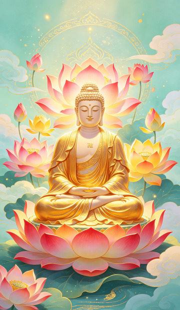 佛坐莲花禅意插画装饰画