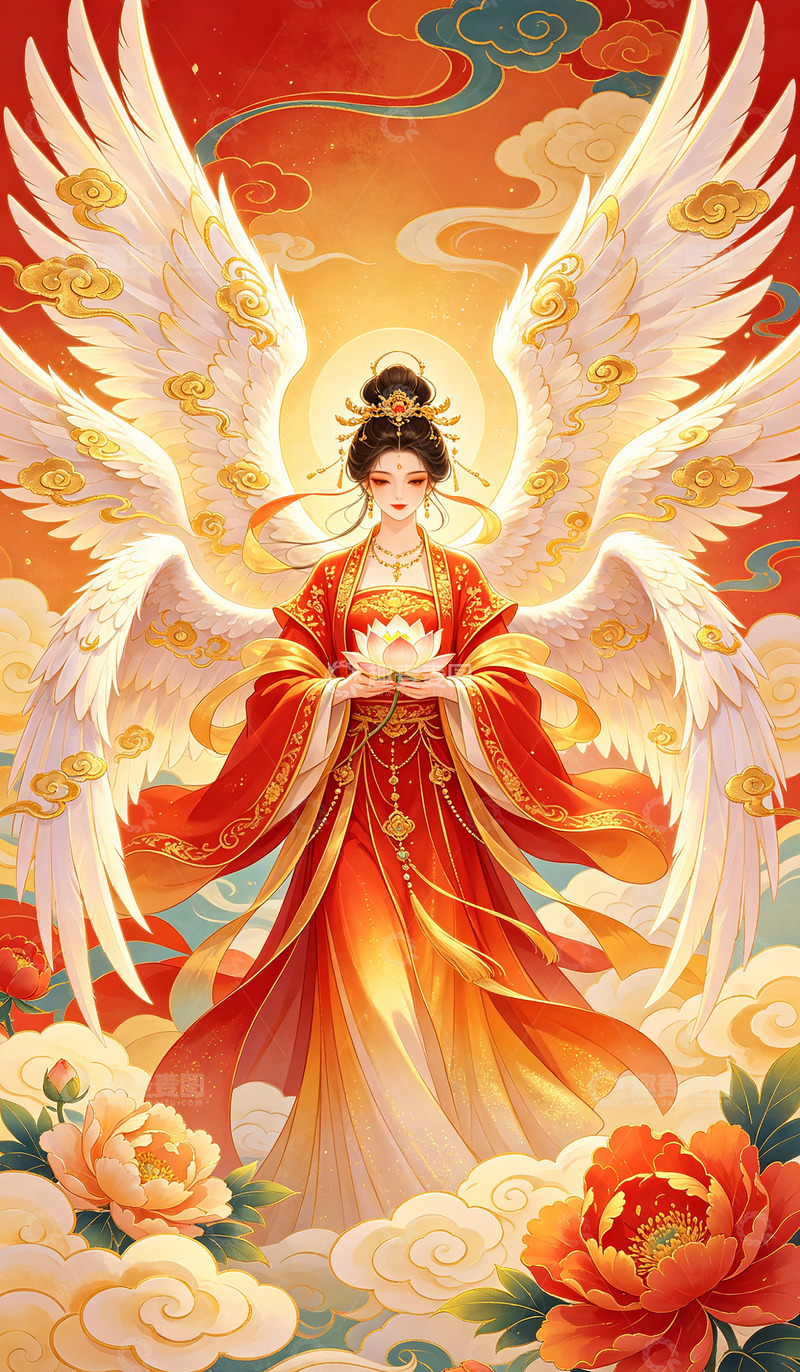 高清大图下载【趣麦麦图】神话凤女插画装饰画