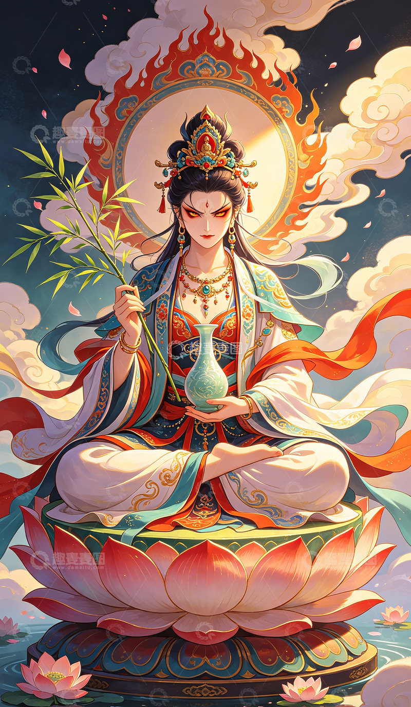 高清大图下载【趣麦麦图】古风仙女莲花座绘画装饰画