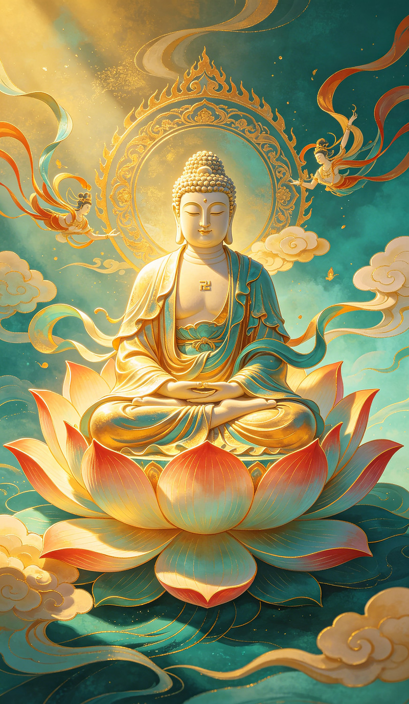 东方神话佛陀莲花艺术插画装饰画