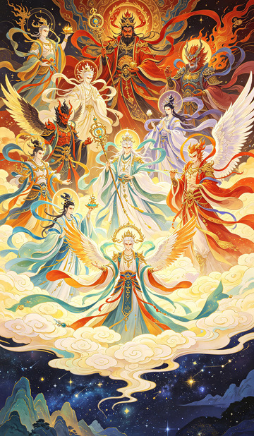 东方神话仙神插画装饰画