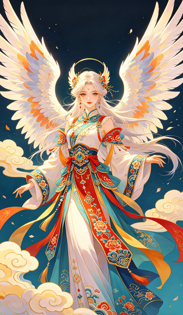 天使神女古风插画装饰画