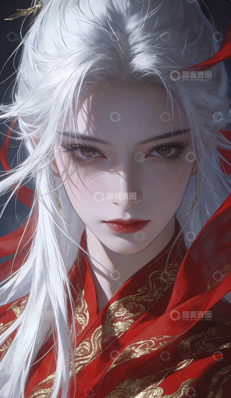 高清大图下载【趣麦麦图】古风白发美女插画艺术图片装饰画