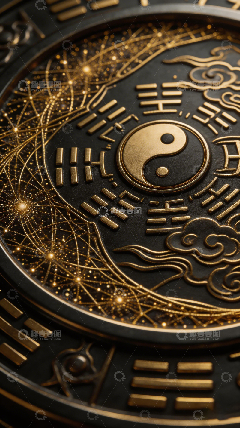 高清大图下载【趣麦麦图】黑金色调太极八卦图设计元素