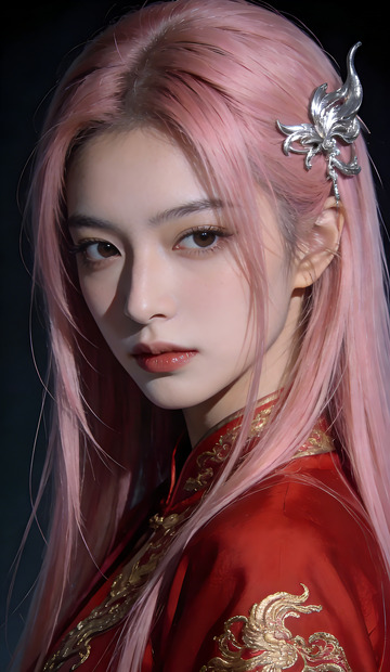 古装粉发美人特写摄影装饰画