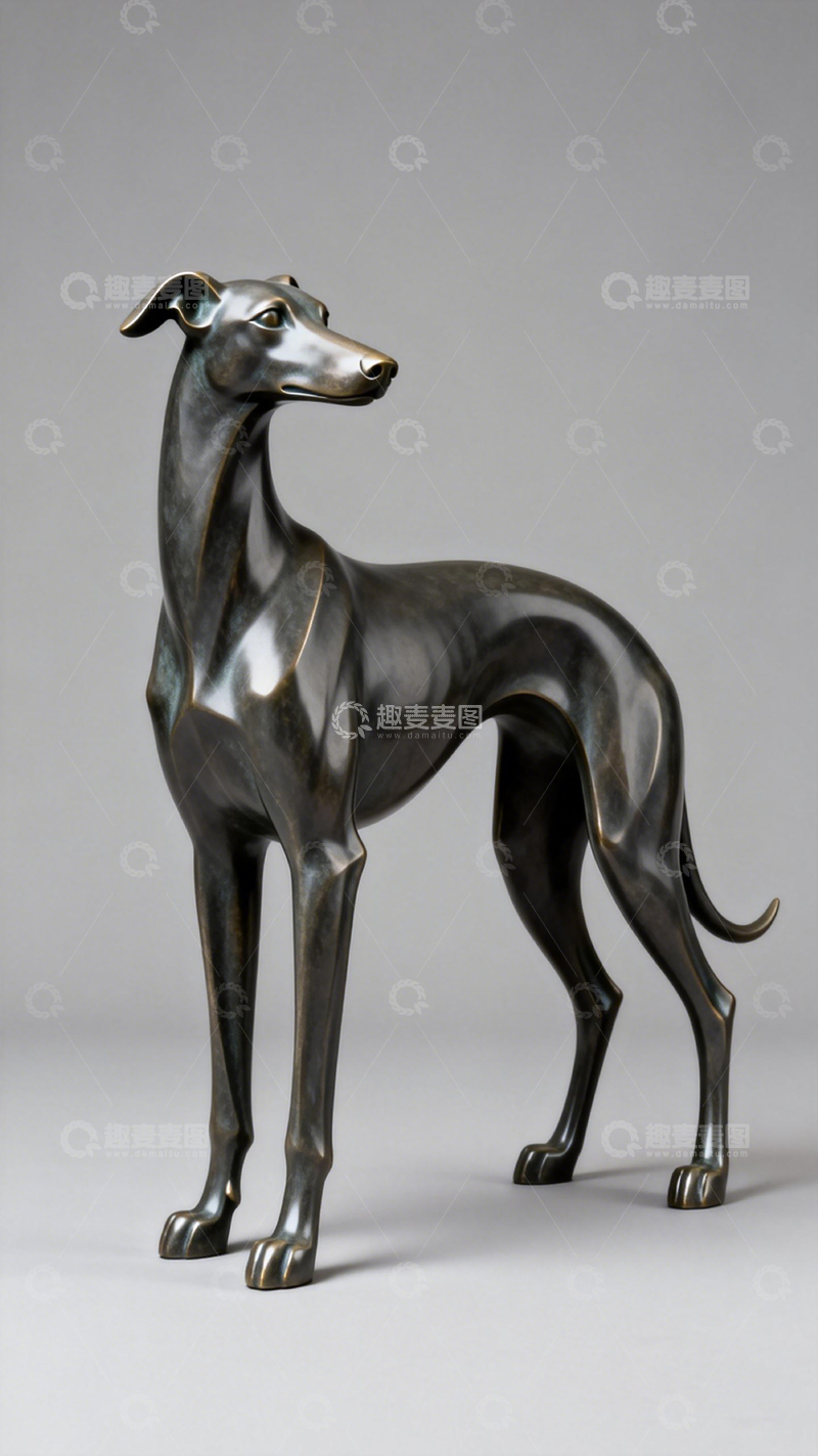 高清大图下载【趣麦麦图】金属质感狗狗雕塑艺术摆件