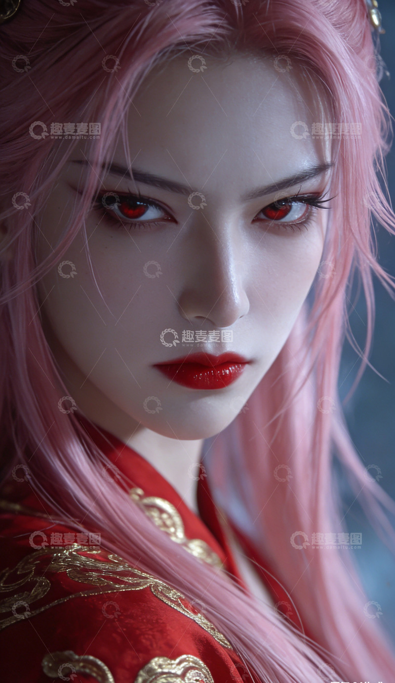 高清大图下载【趣麦麦图】古风红衣美人特写写真装饰画