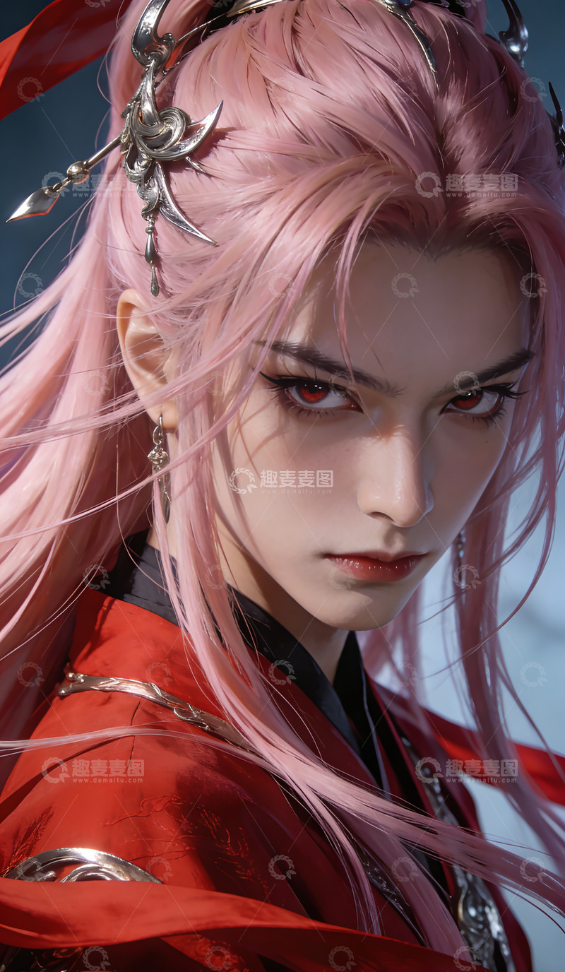 高清大图下载【趣麦麦图】动漫风格粉色长发角色特写装饰画