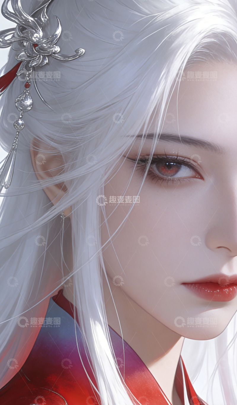 高清大图下载【趣麦麦图】古风仙侠白发女性角色插画壁纸装饰画