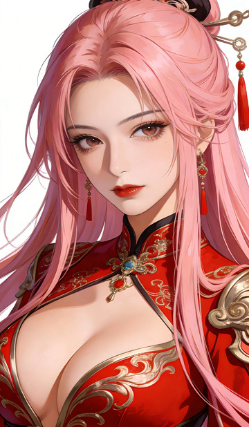 动漫风格红衣女子插画壁纸装饰画