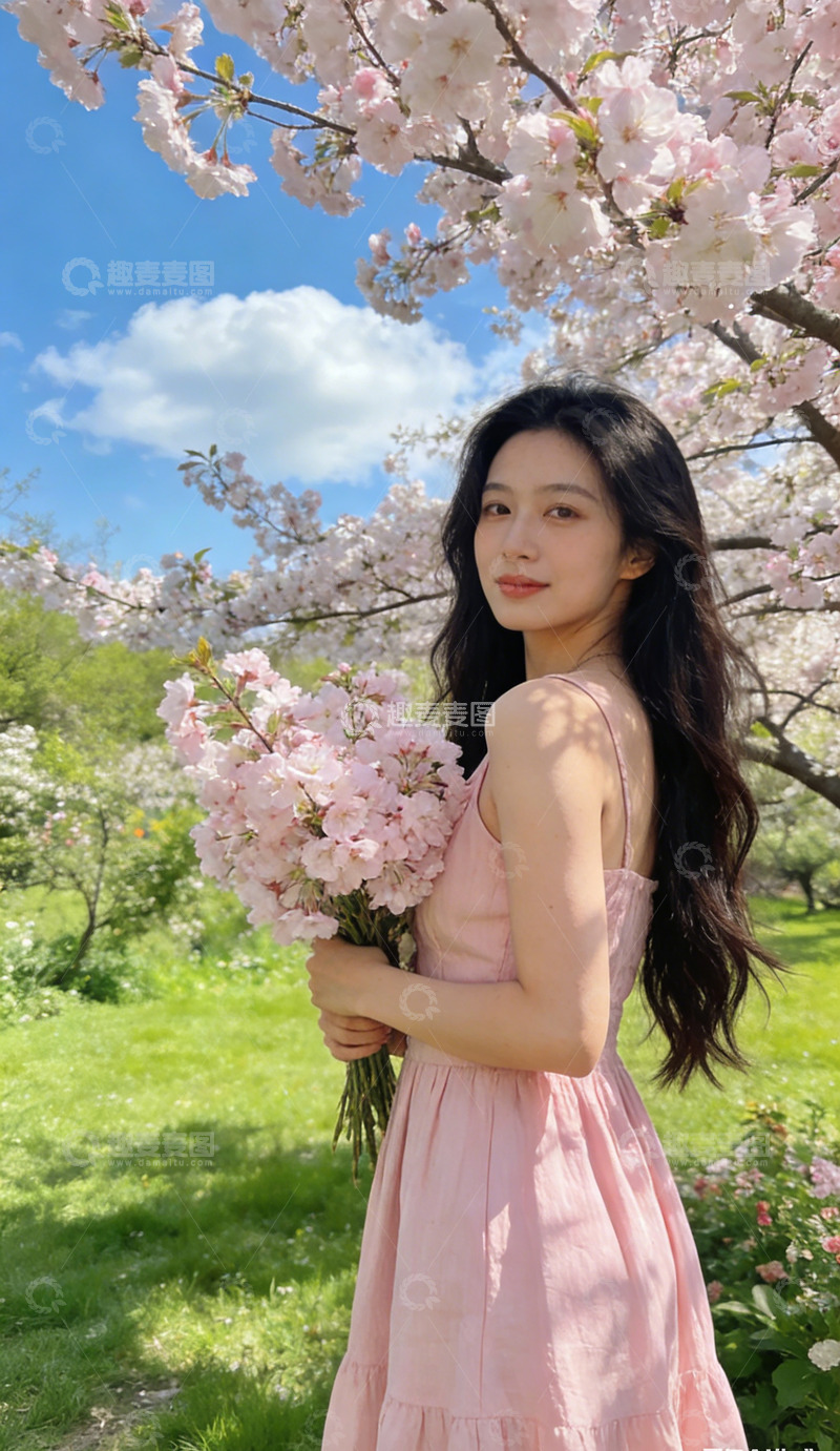 高清大图下载【趣麦麦图】春日樱花粉裙人像写真