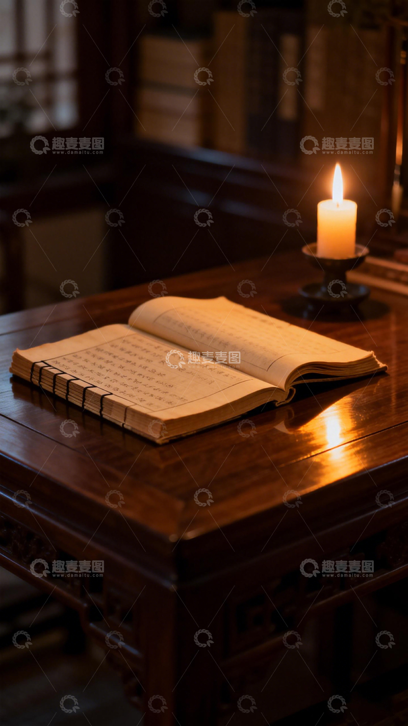 高清大图下载【趣麦麦图】古典书桌烛光书香