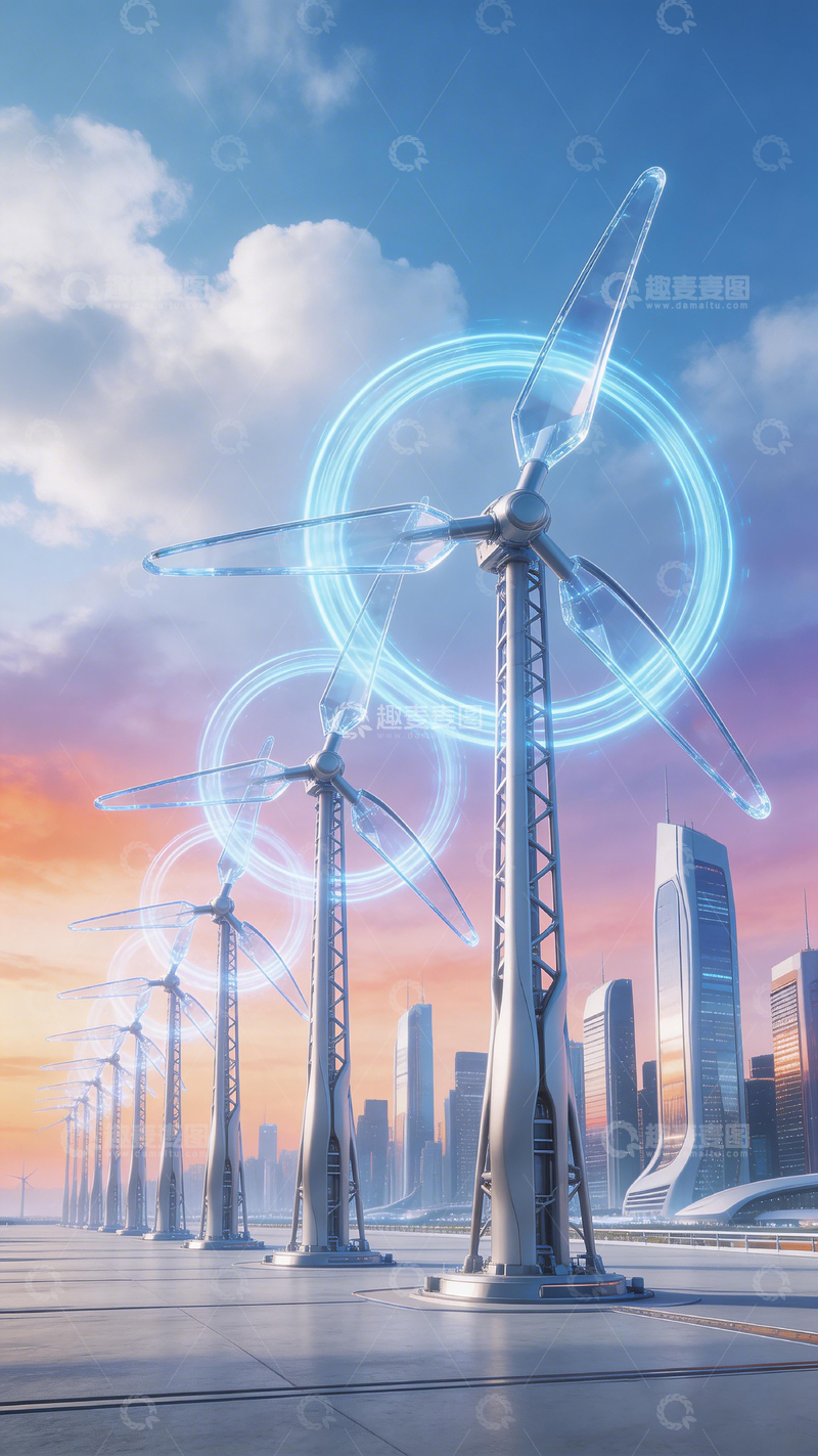 高清大图下载【趣麦麦图】未来城市风力发电科技场景
