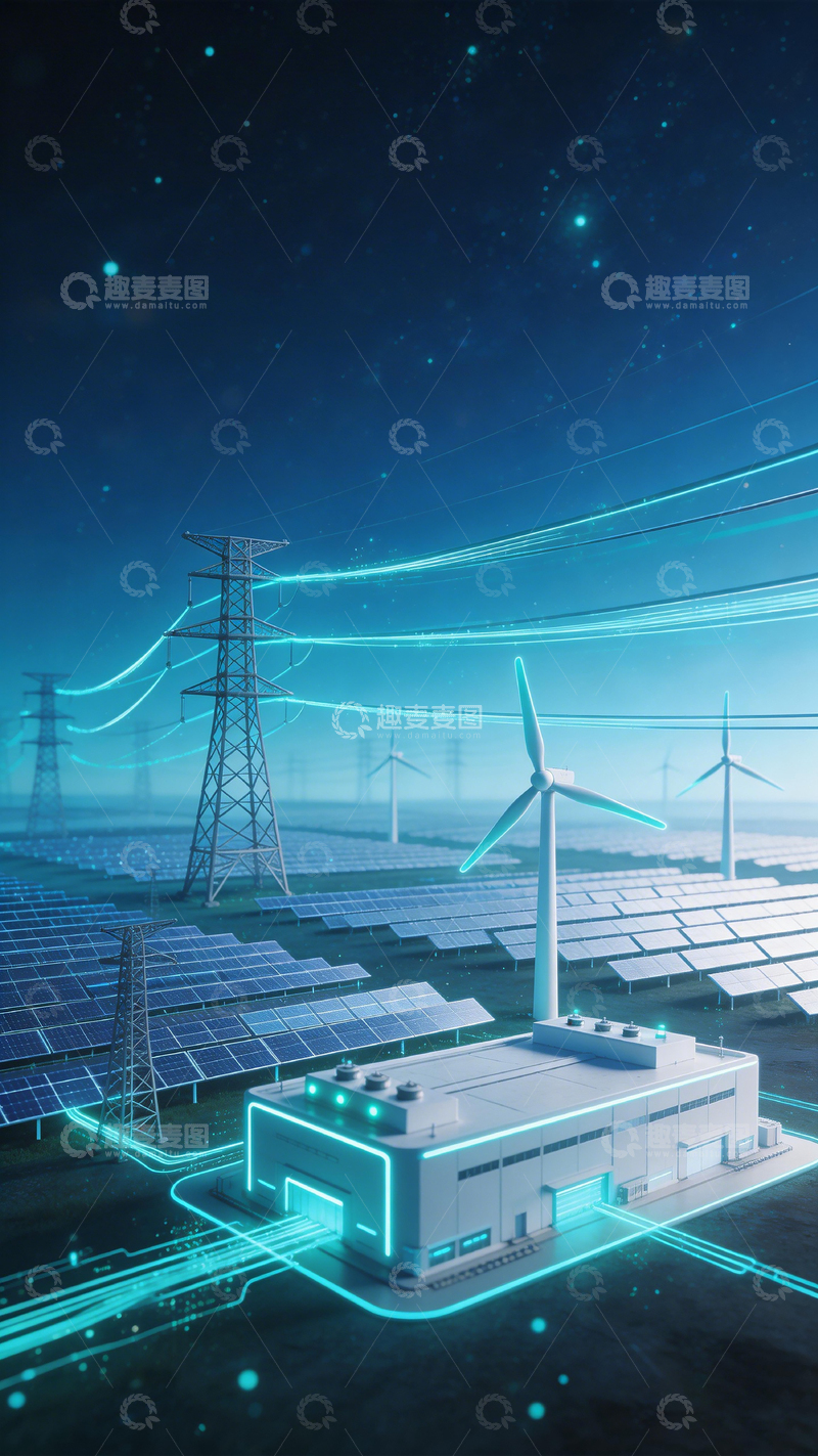 高清大图下载【趣麦麦图】未来能源场景科技感插画