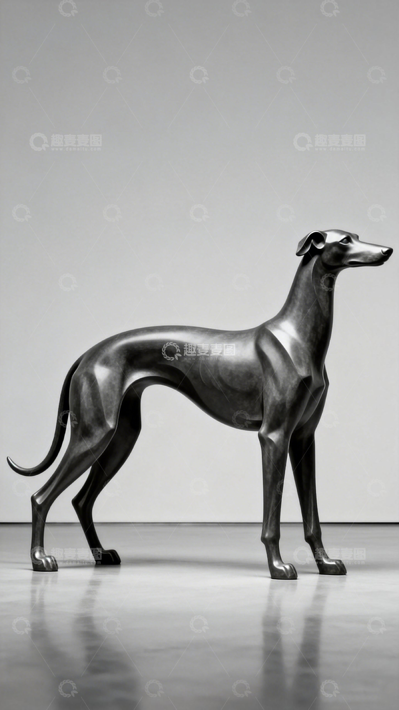高清大图下载【趣麦麦图】金属质感灵缇犬雕塑艺术品