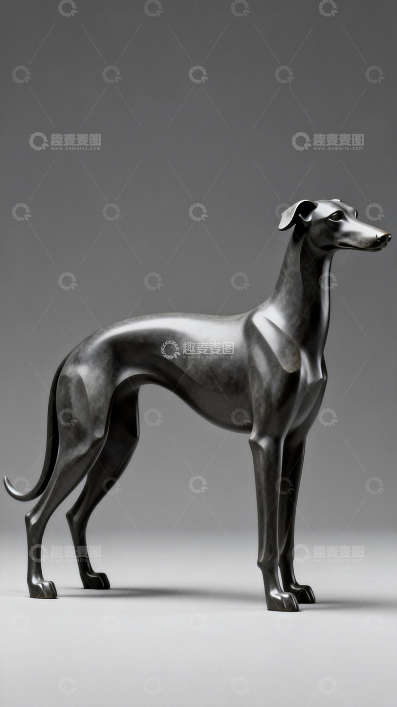 高清大图下载【趣麦麦图】金属质感灵缇犬雕塑艺术摆件