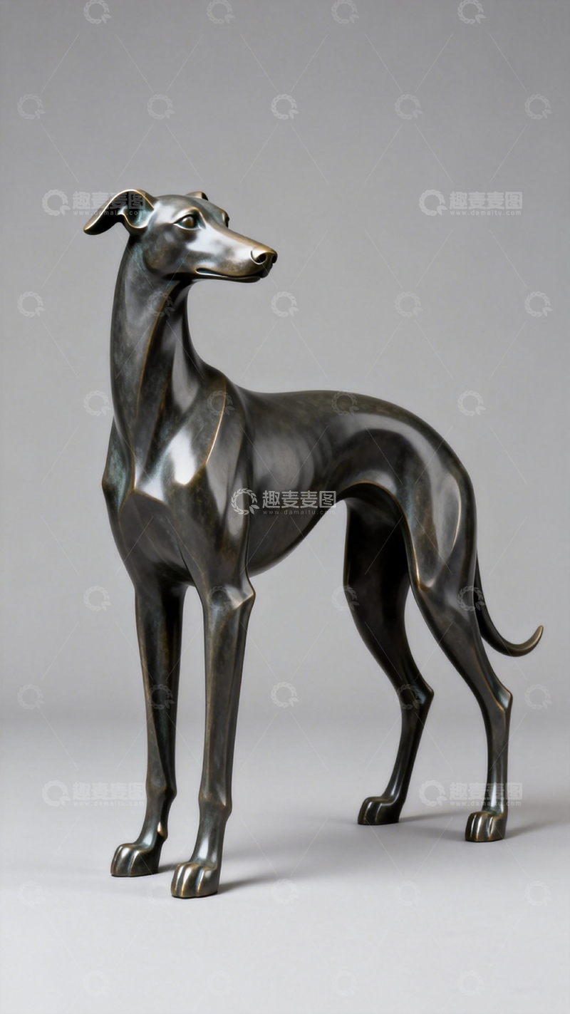 高清大图下载【趣麦麦图】金属质感灰狗雕塑艺术品
