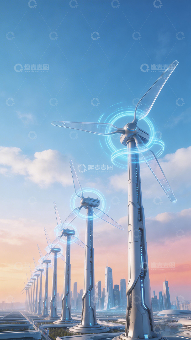 高清大图下载【趣麦麦图】未来城市风力发电场景