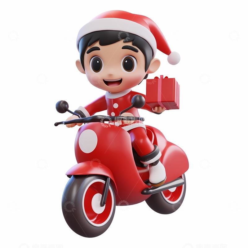 高清大图下载【趣麦麦图】卡通圣诞男孩骑车送礼物