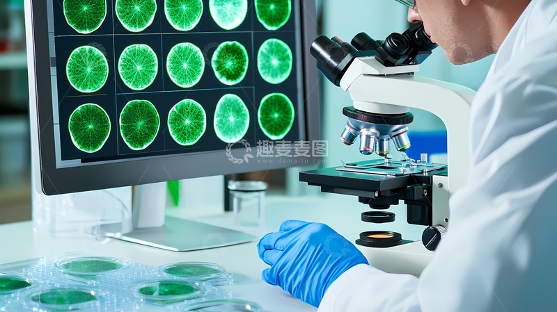 高清大图下载【趣麦麦图】实验室显微镜绿色样本观察