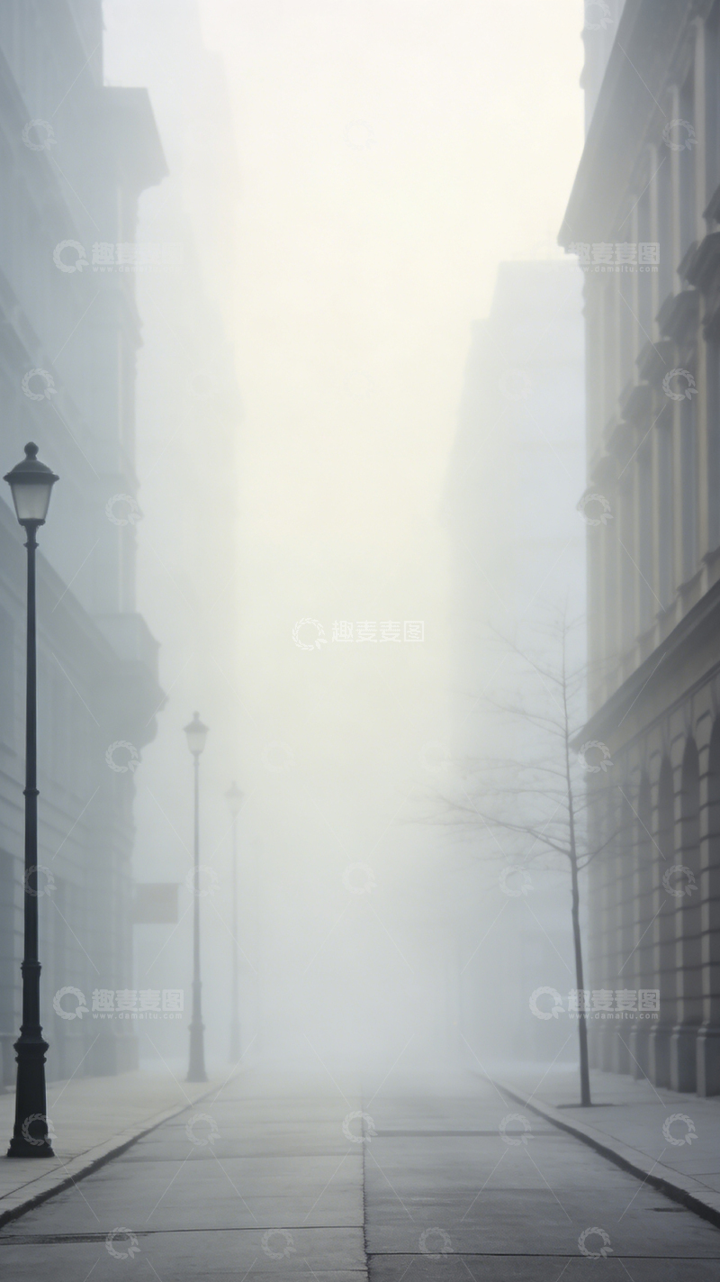 高清大图下载【趣麦麦图】雾中街景神秘氛围摄影