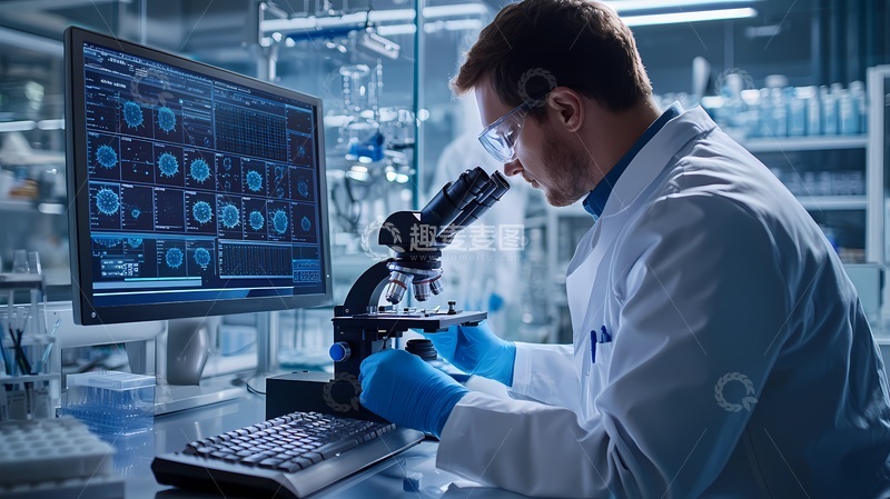 高清大图下载【趣麦麦图】实验室科研人员显微镜观察