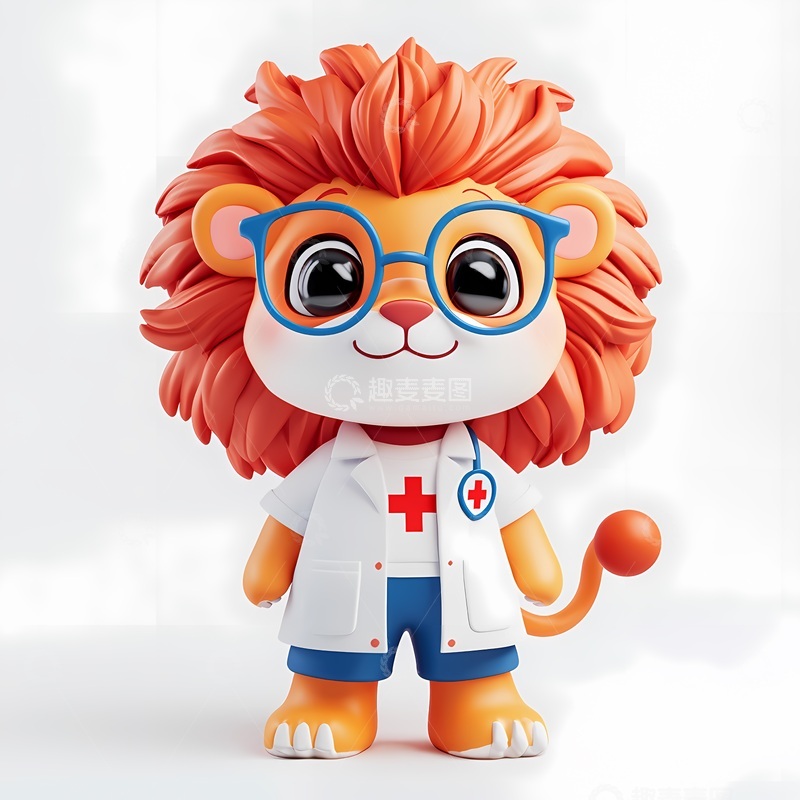 高清大图下载【趣麦麦图】可爱卡通狮子医生插画设计
