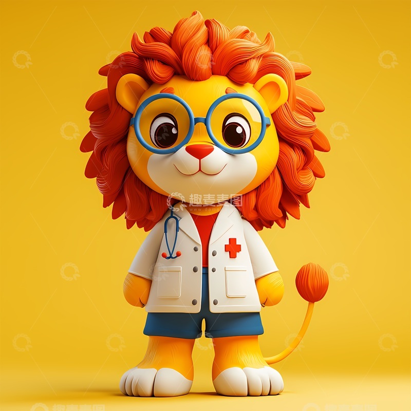 高清大图下载【趣麦麦图】可爱狮子医生卡通形象