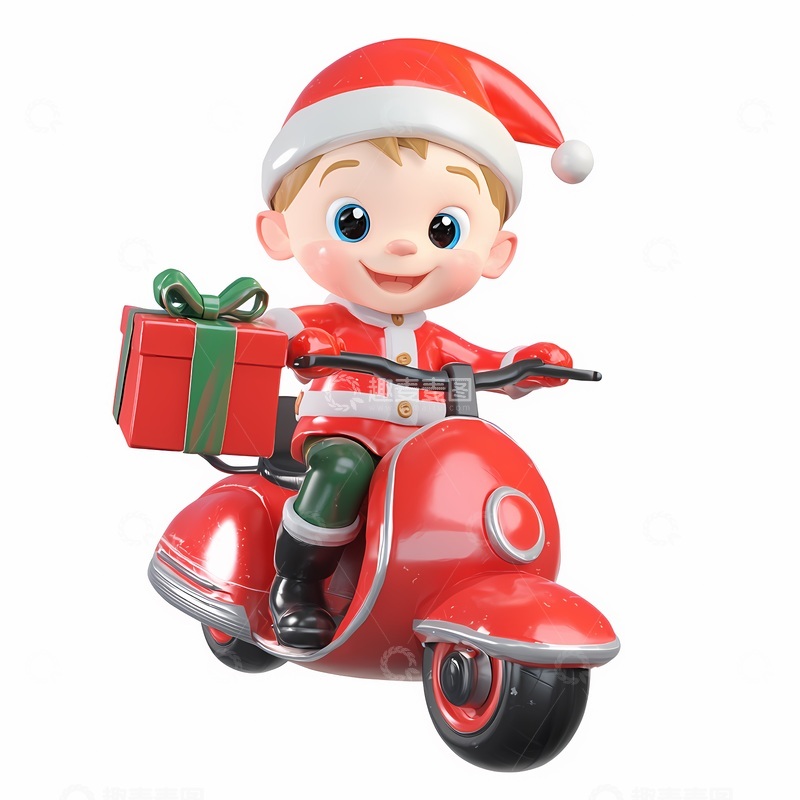 高清大图下载【趣麦麦图】卡通圣诞节小男孩电动车玩具