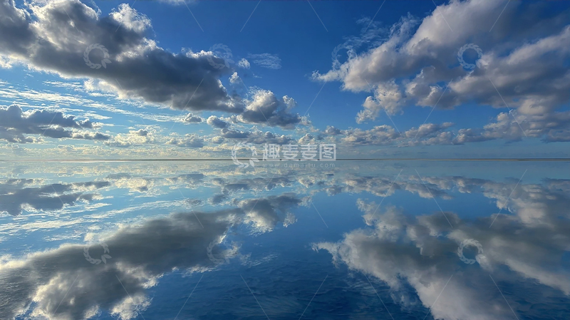 高清大图下载【趣麦麦图】浮光掠影：云海与水面交相辉映