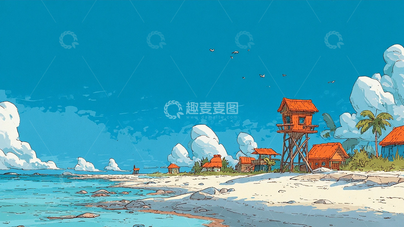 高清大图下载【趣麦麦图】夏日蔚蓝海岸的诗意遐想