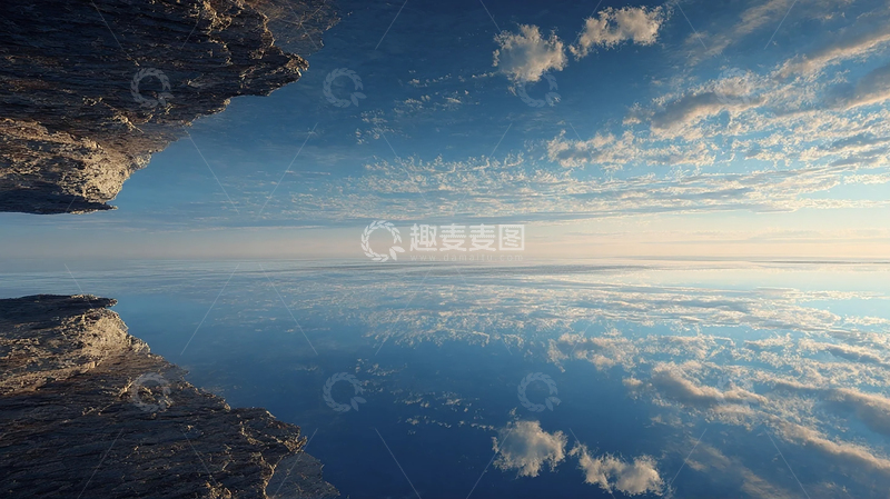 高清大图下载【趣麦麦图】极致蓝天：云层与海平线交织